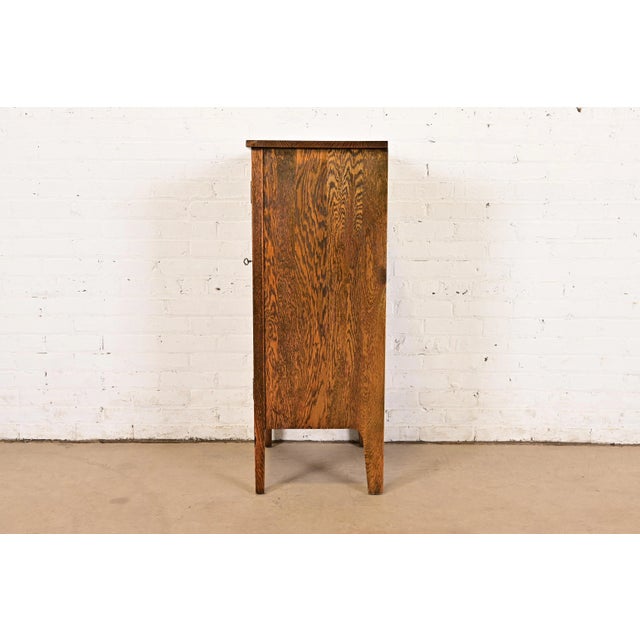 Stickley Brothers Style Antique Mission Tiger Oak Arts & Crafts Music Cabinet, Circa 1900 For Sale - Image 12 of 14