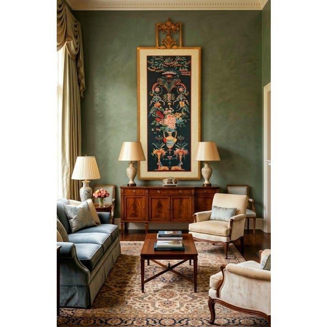 1980s Oversized John Richard Chinoiserie Botanical Framed Wall Art With Gilt Rope Architectural Pediment Crest For Sale - Image 9 of 11