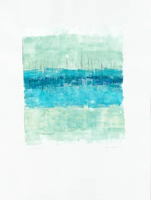 Marina 18*24r Abstract Seascape Monoprint Reproduction Print Blue Green Art by Carrie Bergey