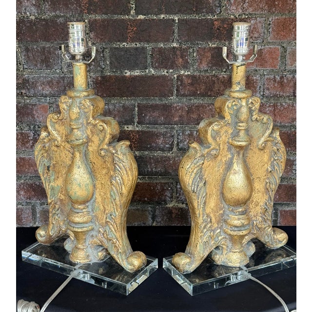 1990s Gold Leaf & Verdigris Newly Painted Table Lamps by Turtle and Crane - Hollywood Regency For Sale - Image 10 of 17