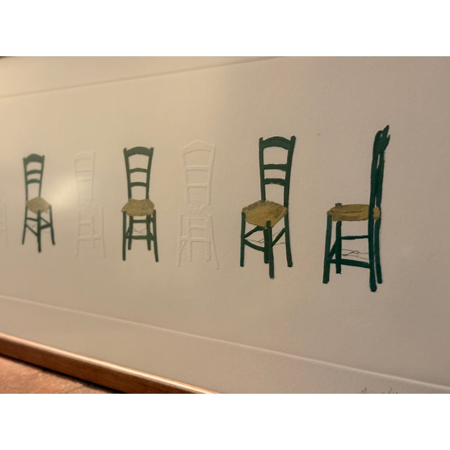 1970s Vintage Greece 7 Embossed and Hand Painted Chairs Original Framed Art For Sale - Image 5 of 15