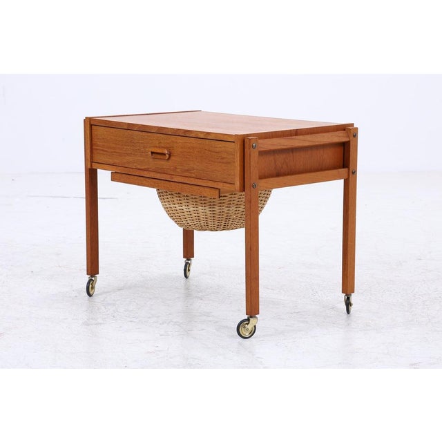 Mid-Century Danish Teak Sewing Box on Wheels, 1960s For Sale - Image 14 of 15