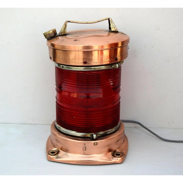 Hamburg Vintage Maritime Nautical Fanus Lantern Salvage Copper Brass Ship Lamp Electric Lamp For Sale - Image 4 of 11
