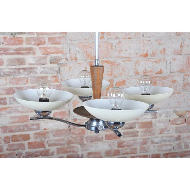 Art Deco Chandelier in Chromed Steel and Beech, Czech, 1920s For Sale - Image 3 of 14