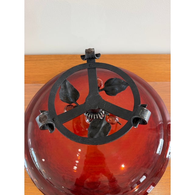 Signed Charles Schneider French Art Deco Tangerine Mottled Glass & Wrought Iron Centerpiece Bowl, France, Circa 1925 For Sale - Image 9 of 10