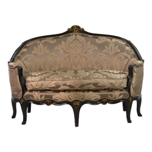 New Scalamandre Silk Damask on Restored Circa 1920 Antique Louis XV-style Canape, French Provincial Loveseat, Small Apartment Sofa or Settee