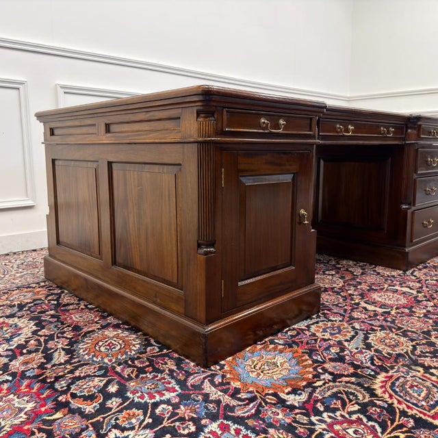 Large Classic English Chesterfield Partner Desk For Sale - Image 17 of 18