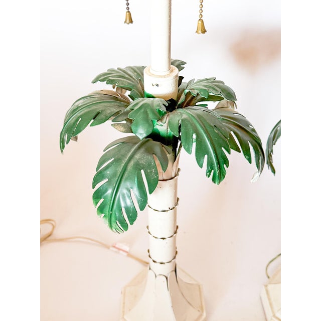 Vintage Hollywood Regency Italian Palm Tree Tole Lamps, a Pair For Sale - Image 15 of 16