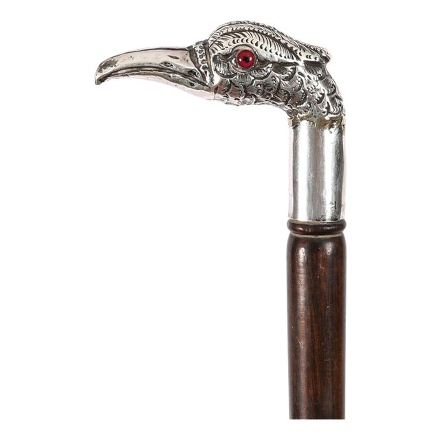 Antique French Novelty Pheasant Silver Walking Stick Cane, 1800s For Sale