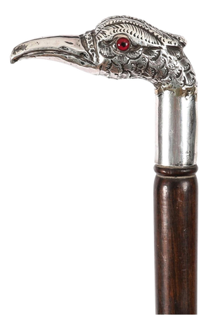 Antique French Novelty Pheasant Silver Walking Stick Cane, 1800s