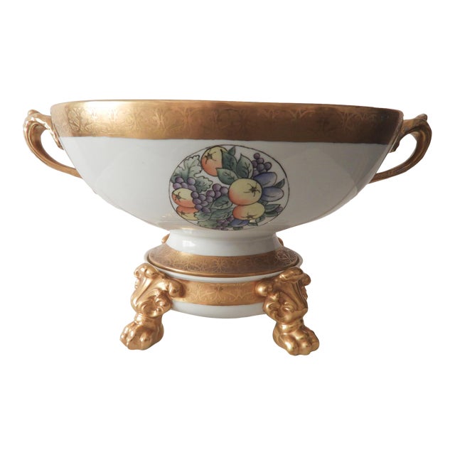 1900s Antique J. P. Limoges Nippon Art Deco Fruit Punch Bowl With Gold Gilt Pedestal Champagne Bucket For Sale