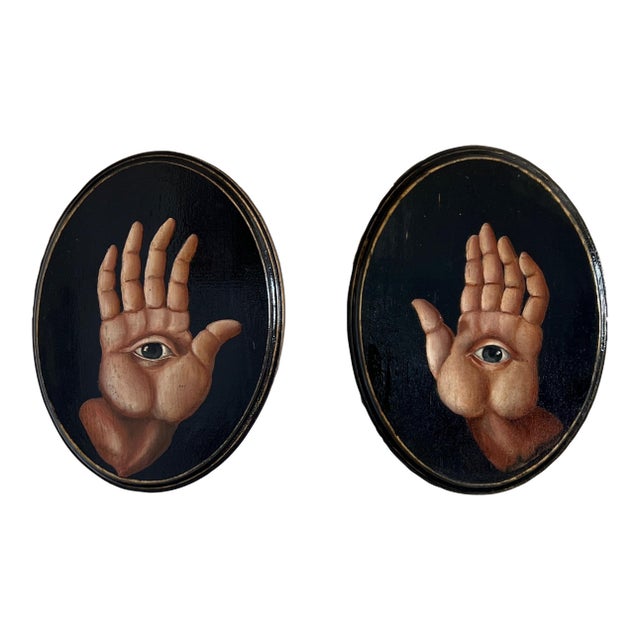 Pair of Oil on Wood Baroque Style Old Masters Manner "Hands of Mercy" Paintings For Sale