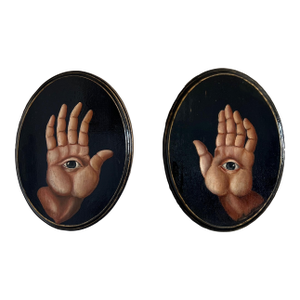 Pair of Oil on Wood Baroque Style Old Masters Manner "Hands of Mercy" Paintings