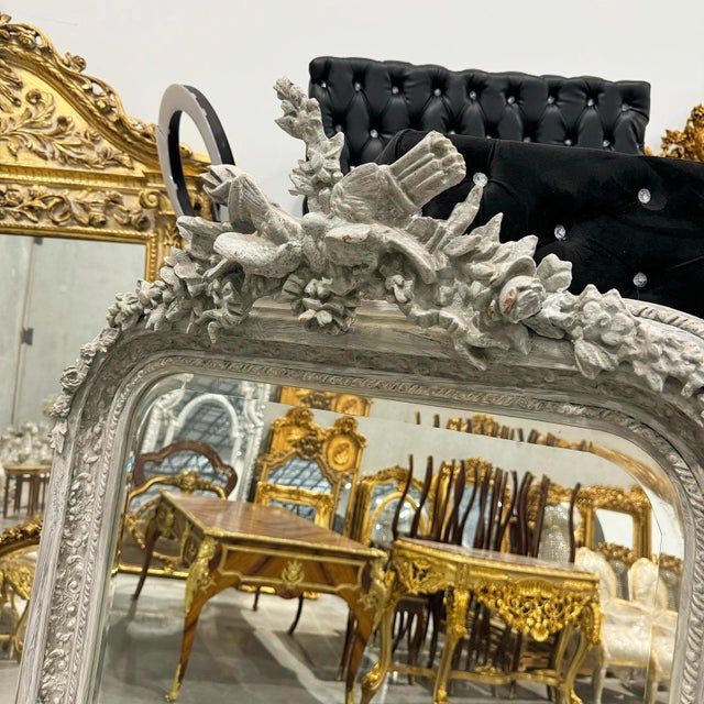 Glass French Style Gray Birds Wall Mirror For Sale - Image 7 of 9