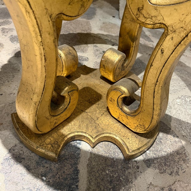 Hollywood Regency Glass-Topped Side Table Verdi Gris Gold Leaf For Sale In San Diego - Image 6 of 12