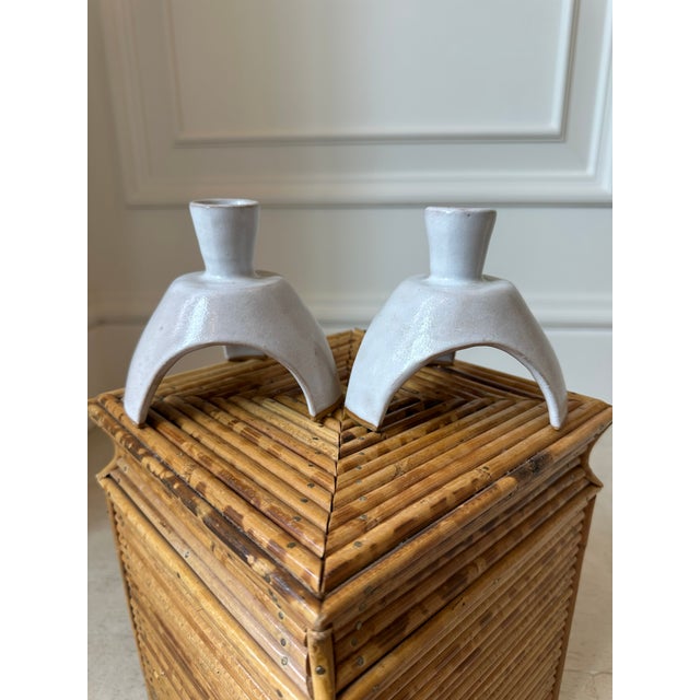 Vintage Handcrafted Signed Atomic Glazed Terracotta Candleholders - A Pair For Sale - Image 16 of 18