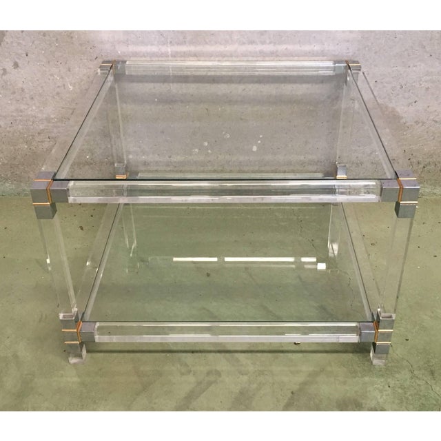 Midcentury Square Lucite Coffee Table With Chromed Metal Details For Sale - Image 10 of 13