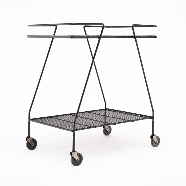 Mid-Century Modern French Mid-Century Modern Tiled Bar Cart For Sale - Image 3 of 9