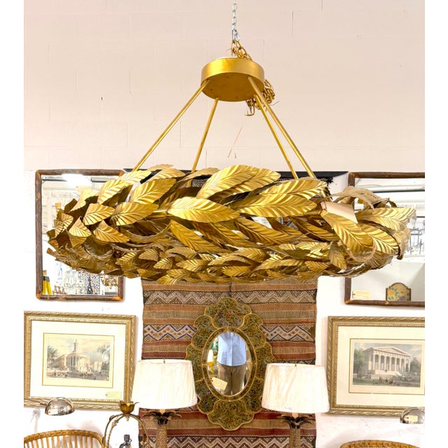 Apollo Grand Circular Laurel Leaf Chandelier in Gilt Wrought Iron For Sale - Image 10 of 14