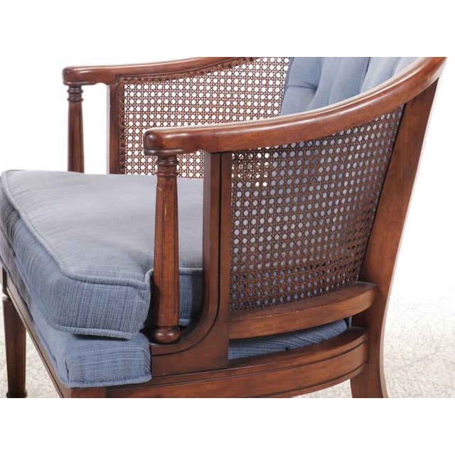 1990s Cane and Upholstered Club Accent Barrel Chairs a Pair For Sale - Image 13 of 17