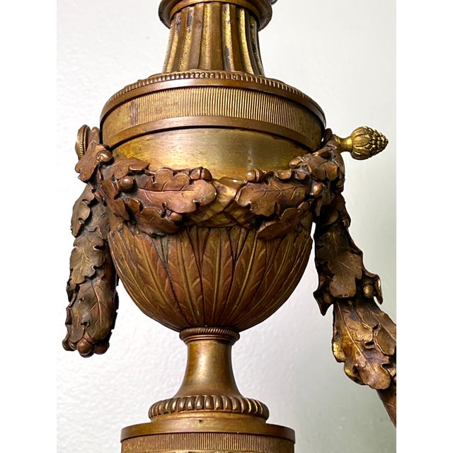 Pair of French Gilt Bronze Chenets, Patinated, Louis XVI Style, 19th Century For Sale - Image 14 of 16