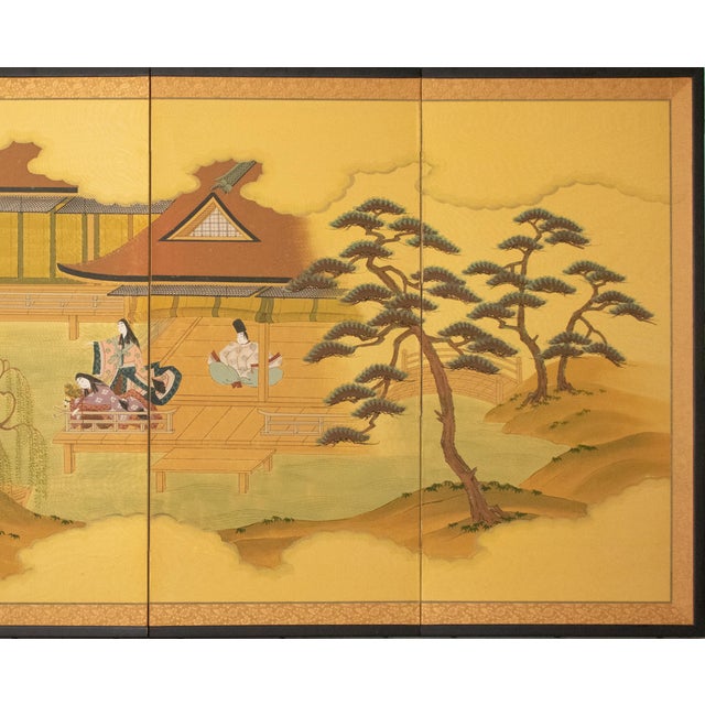 Japanese 1970s "The Tale of Genji" Japanese Painted Silk Byobu Screen For Sale - Image 3 of 18