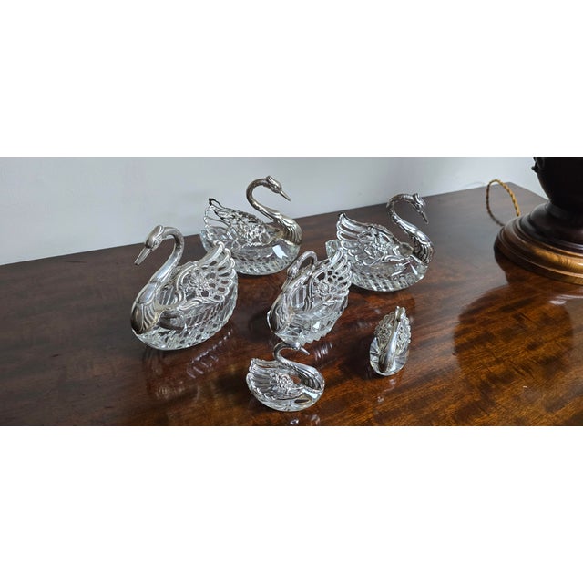 Antique Cut Glass and Silver Swans, 1900, Set of 6 For Sale - Image 12 of 14