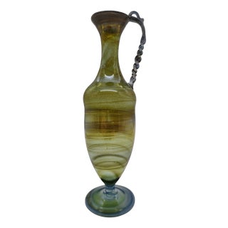 Vintage Roman Mouth-Blown Filigree Glass Jug with Twisted Handle, 1950s For Sale