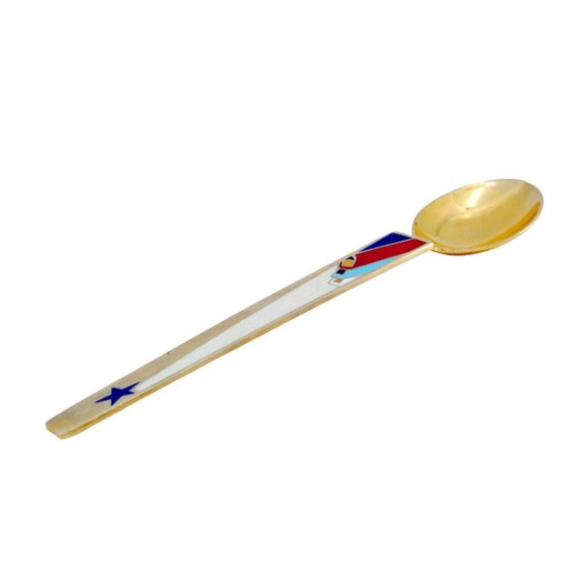 Gold-Plated Silver Dessert Spoon with Enamel Christmas Motifs For Sale - Image 10 of 10