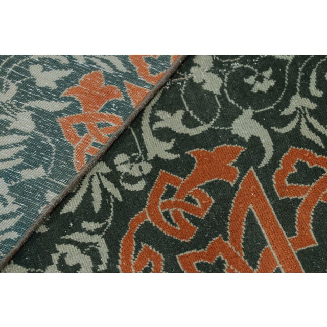 Teal Vintage Hereke Rug in Teal With Orange Arabesque Medallions | Rug & Kilim For Sale - Image 8 of 8