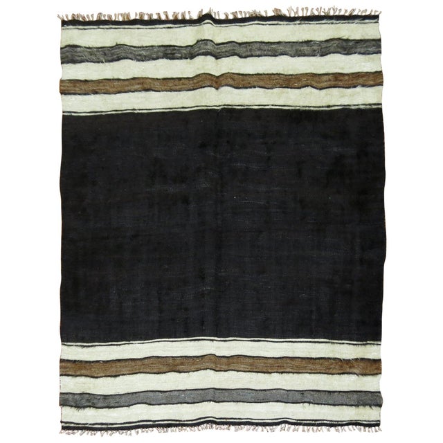 Mid-20th century Turkish Mohair rug, accents in black, ivory, brown, gray. Measures: 4' x 5'3".