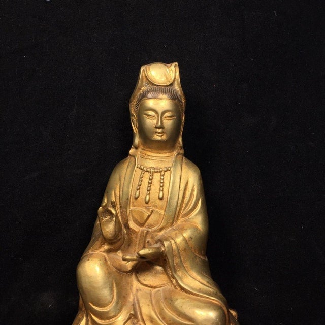 Vintage Gilt Bronze Guanyin Statue in Royal Ease Pose - Asian Buddhist Sculpture For Sale In Los Angeles - Image 6 of 7