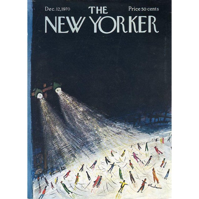 Original vintage New Yorker magazine cover dated December 12, 1970 featuring a Winter Sports and Skating theme. Cover...