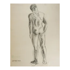 Vintage 1950s Charcoal Standing Male Figure Study Drawing