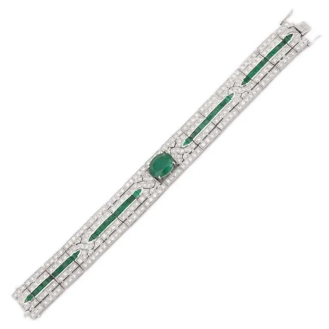 VR Jewels Luxury 12.61ct Emerald & 9.55ct Diamond Accent Certified Victorian Bracelet in 18k Solid Gold For Sale - Image 4 of 10