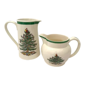 Vintage Spode England "Christmas Tree" Pair of Pitchers
