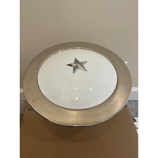 Silver Remains Lighting Orson Pendant Semi Flush Mount, Stainless, Milk Glass, Rare For Sale - Image 8 of 14