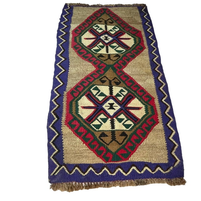 Small Vintage Turkish Traditional Kilim Rug For Sale - Image 4 of 11