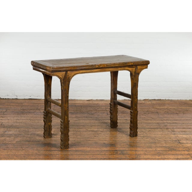 Rustic Chinese Qing Dynasty 19th Century Console Table with Carved Legs For Sale - Image 4 of 13