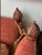 Vintage Rust Red Wingback Settee Sofa With Nailhead Trim & Carved Finials For Sale - Image 4 of 12