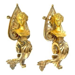 Pair Napoleon III Fire-Gilt Ormolu Curtain Tiebacks with Classical Female Busts For Sale