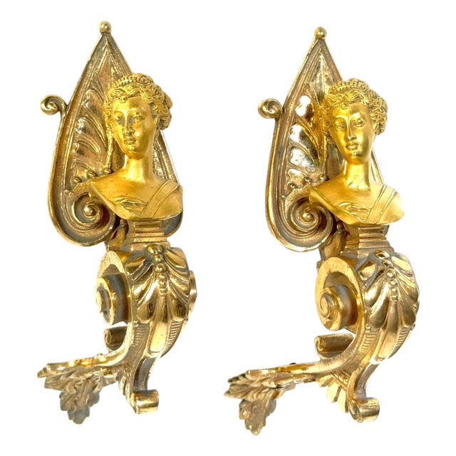 Pair Napoleon III Fire-Gilt Ormolu Curtain Tiebacks with Classical Female Busts For Sale