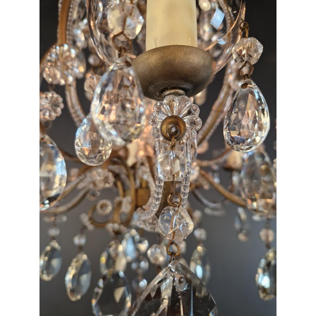Art Deco Antique French Louis XVI Style Chandelier Restored Crystal Drops Brass For Sale - Image 3 of 12
