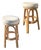 Rattan Double Stand Arched Barstool With Ivory Upholstered Plush Seat, Pair For Sale