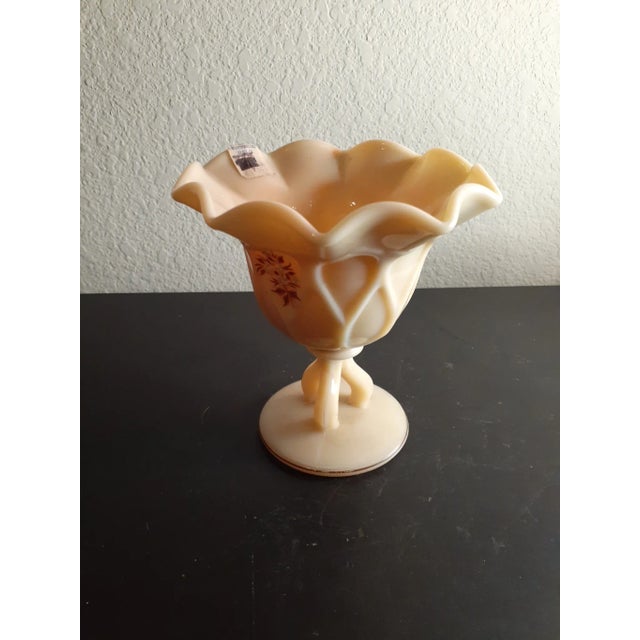 Vintage Westmoreland Almond Slag Glass Pedestal Compote For Sale - Image 4 of 11