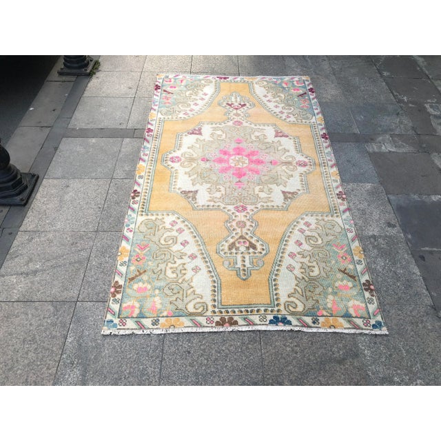 1960s Vintage Turkish Oushak Rug - 4′1″ × 7′1″ For Sale - Image 10 of 10