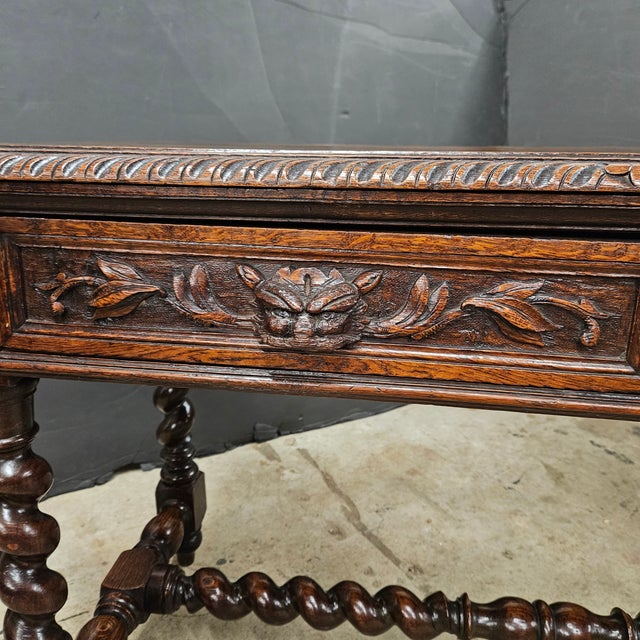19th Century Carved Oak Barley Twist 2 Drawer Side Table For Sale In Atlanta - Image 6 of 14
