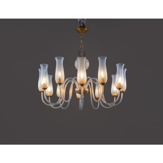 Mid-Century Modern Art Deco Murano Glass Chandelier by Flavio Poli for Seguso Vetri d'Arte, 1950s For Sale - Image 3 of 14