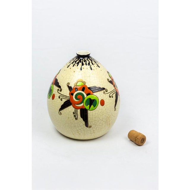 Art Deco Vase in Crackle-Glazed Ceramic with J. Martinache Decoration from Orchies Factory, France, 1930s For Sale - Image 4 of 16