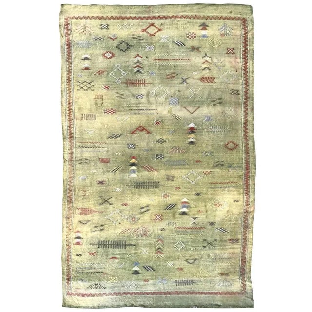 Native Moroccan Flat Silk Rug For Sale - Image 10 of 10